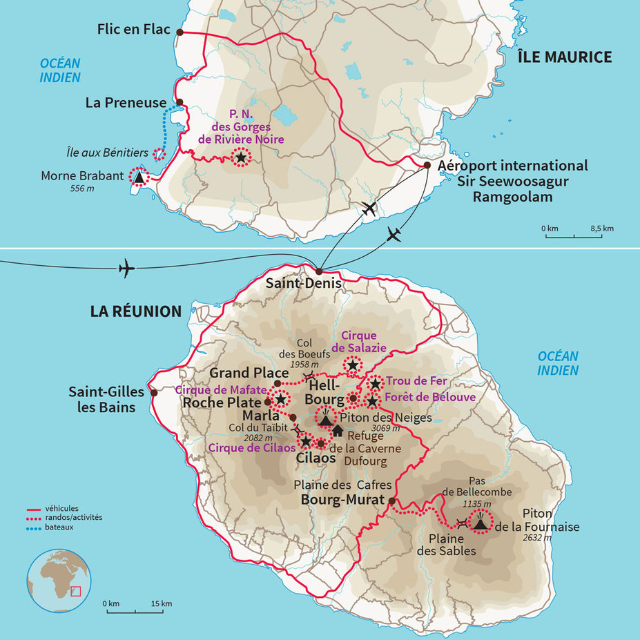Carte Réunion : Traversée créole de la Réunion à Maurice 