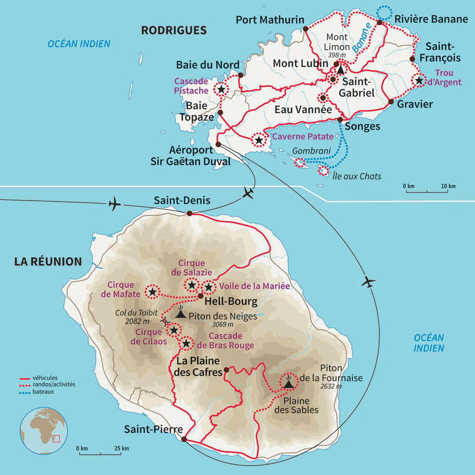 Carte Réunion : En Réunion à Rodrigues...