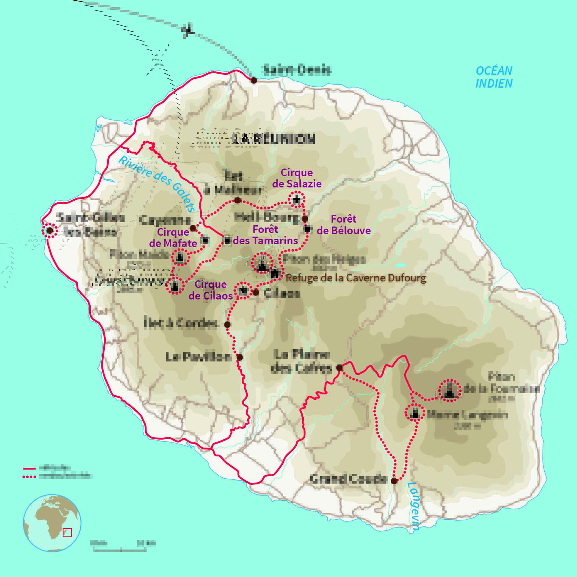 Carte Réunion : Grande traversée de l'île intense...