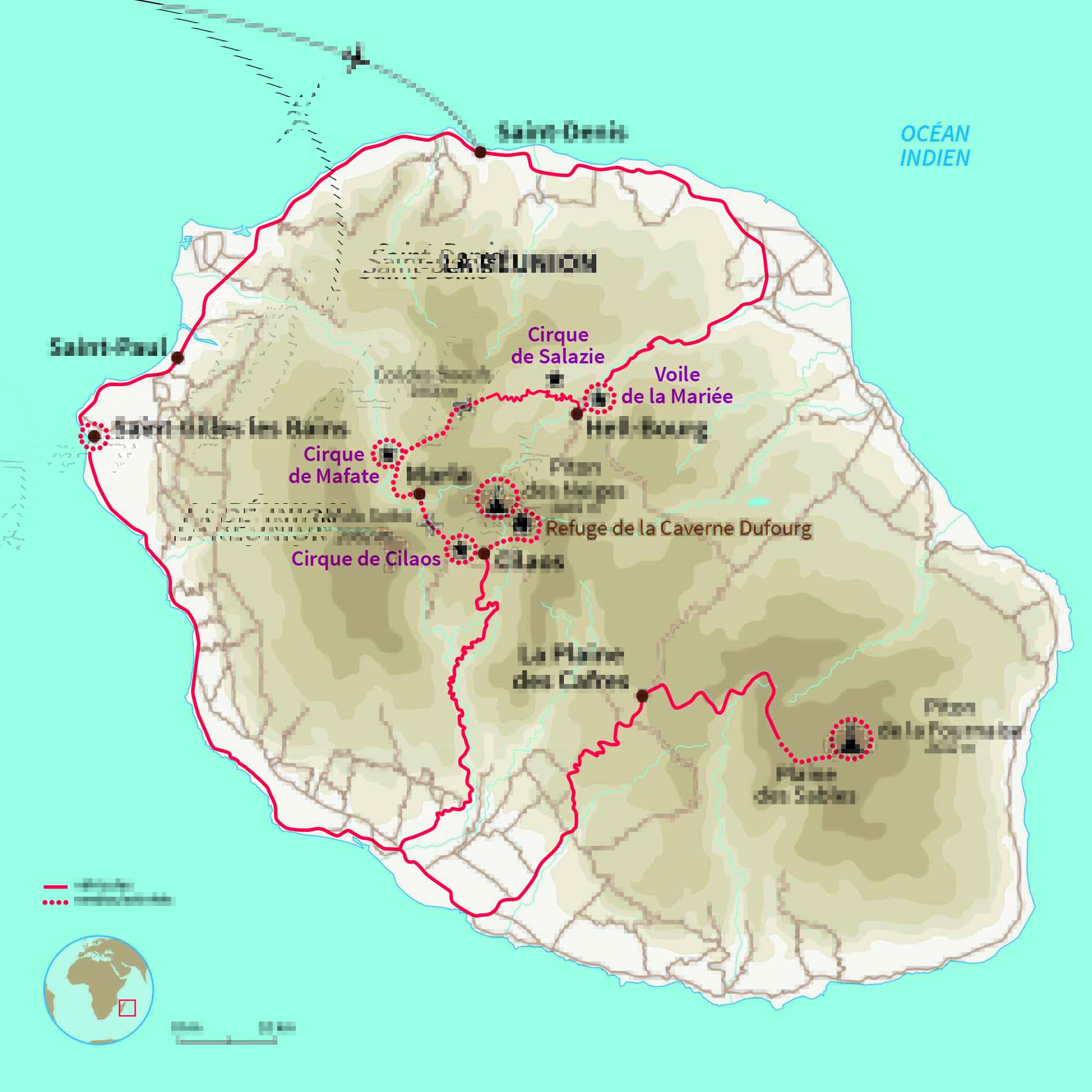 Carte Réunion : Trek de lîle intense entre cirques et volcans