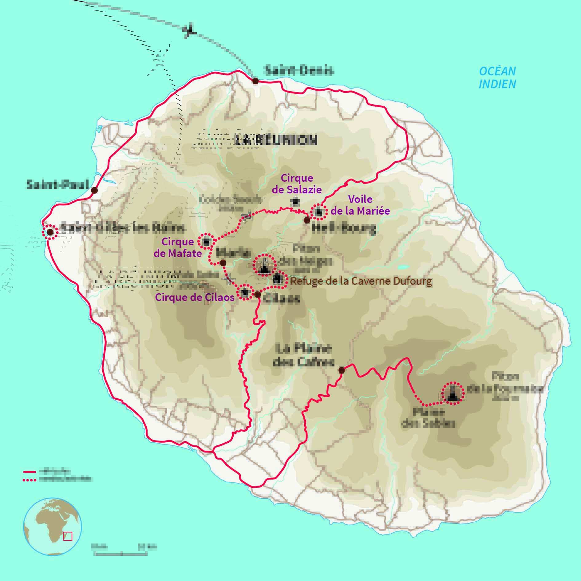 Carte Réunion : Trek sur l'île intense des cirques au volcan