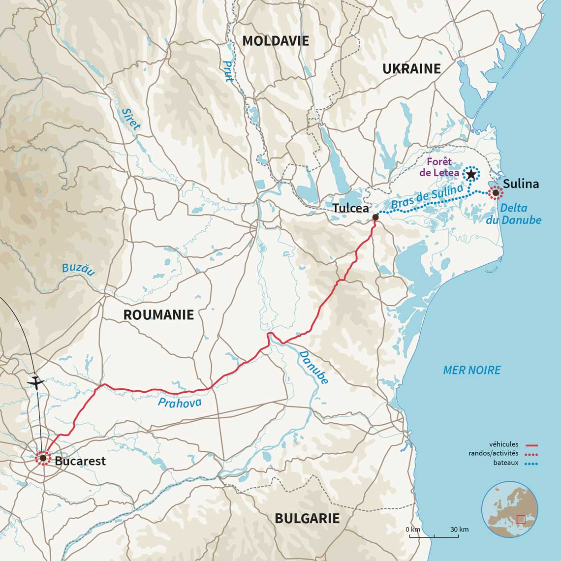 Carte Roumanie : Bucarest et le Delta du Danube