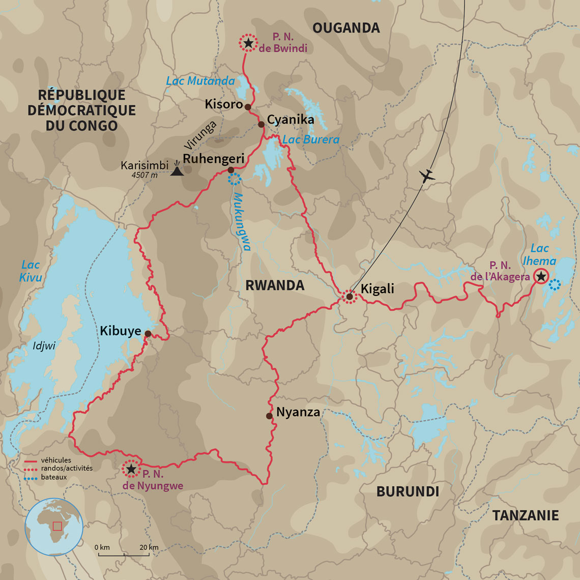 Carte Rwanda : Autotour mission gorilles