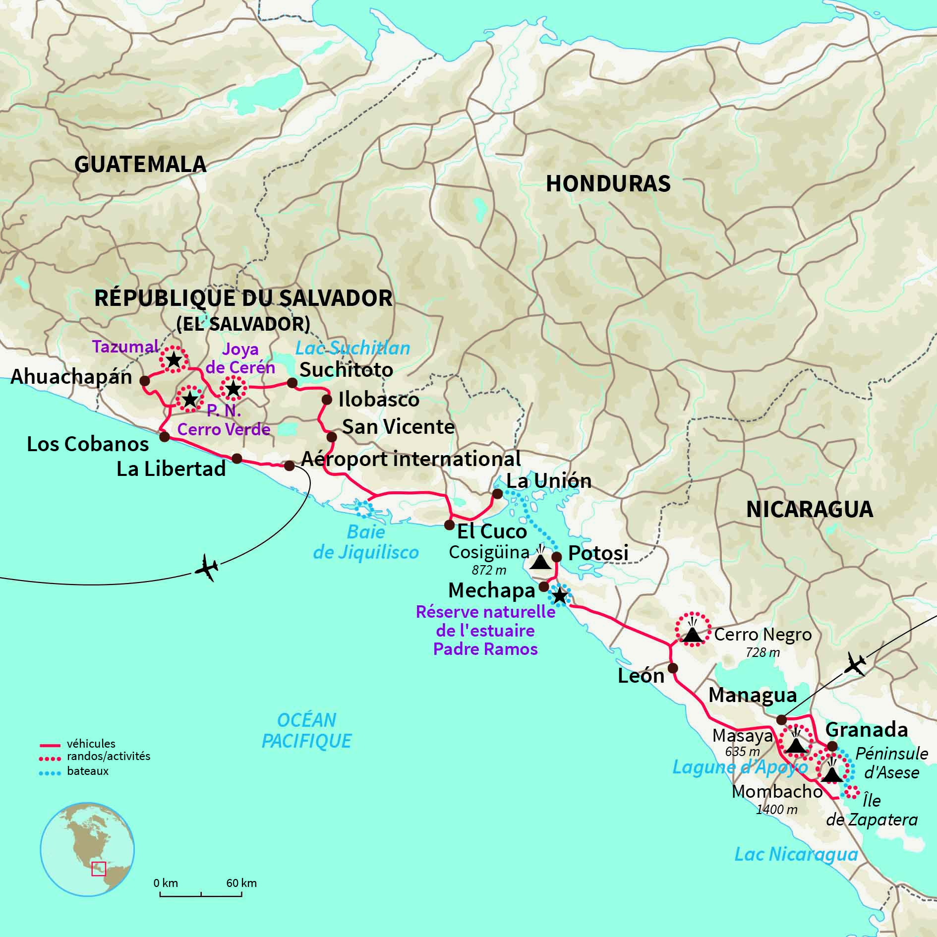Carte Nicaragua : Du Nicaragua au Salvador