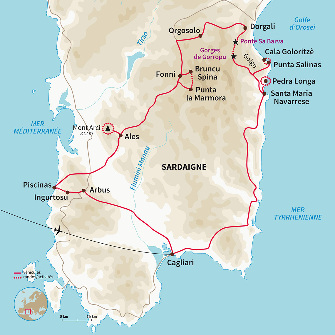 Carte Italie : Sardaigne, perle de Méditerranée
