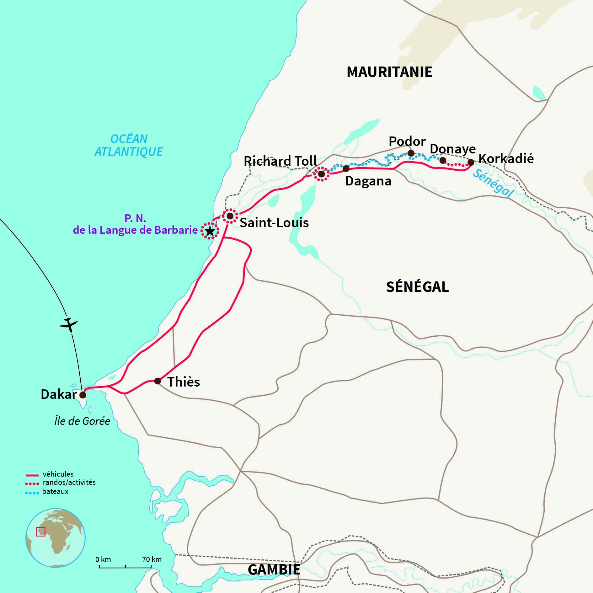 Carte Sénégal : Rando et Pirogue sur le fleuve Sénégal