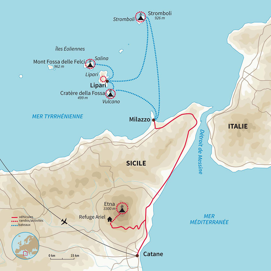 Carte Italie : Les îles Éoliennes et l'Etna
