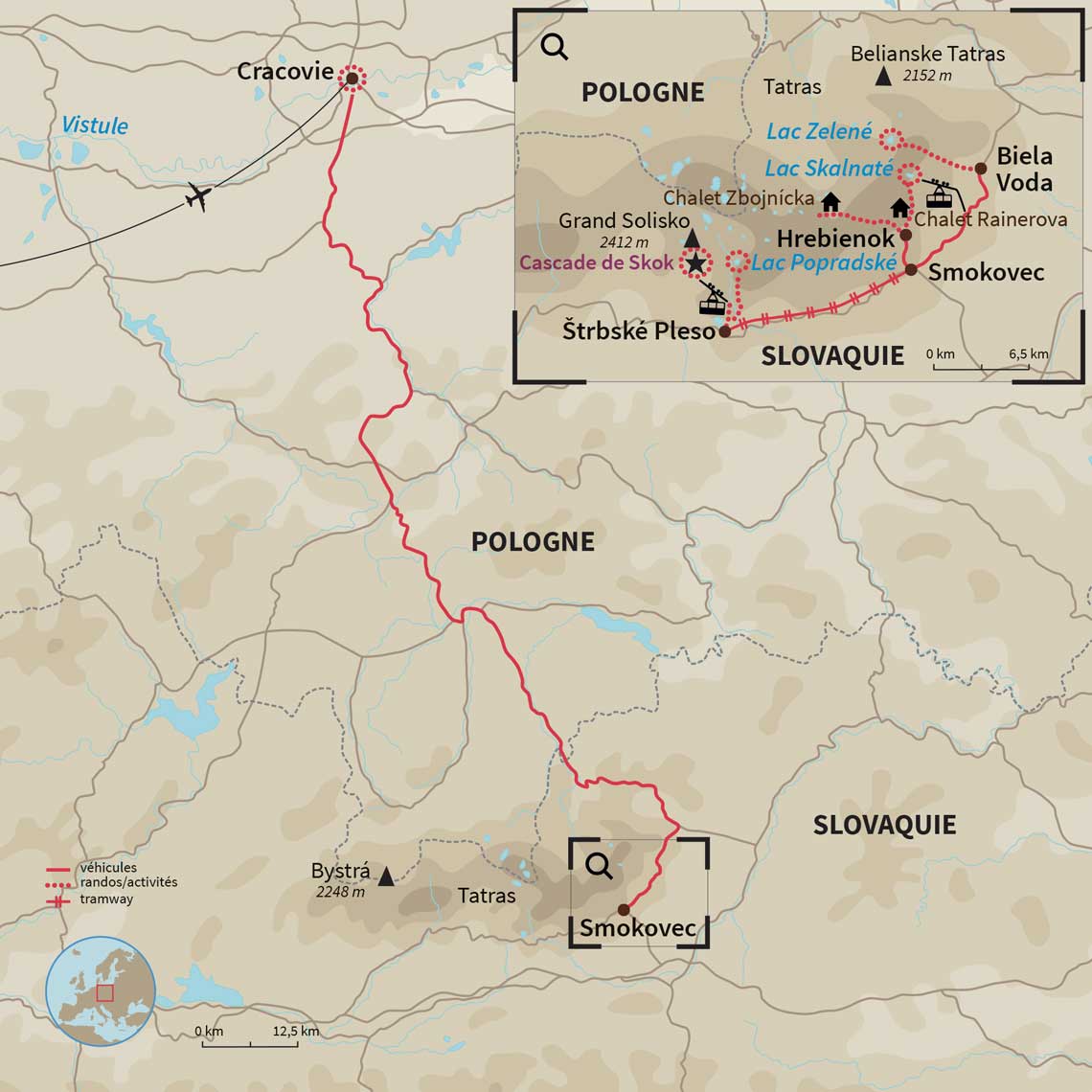 Carte Slovaquie : Sentiers et reliefs de Slovaquie