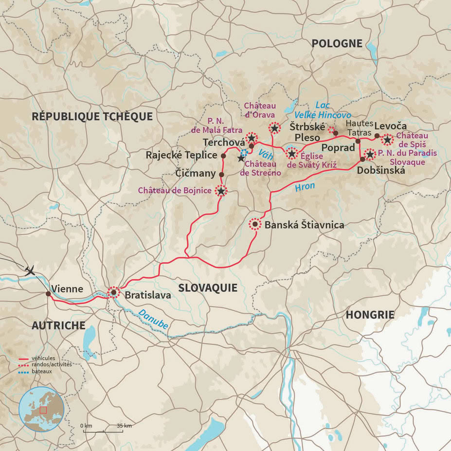 Carte Slovaquie : Sentiers et reliefs de Slovaquie