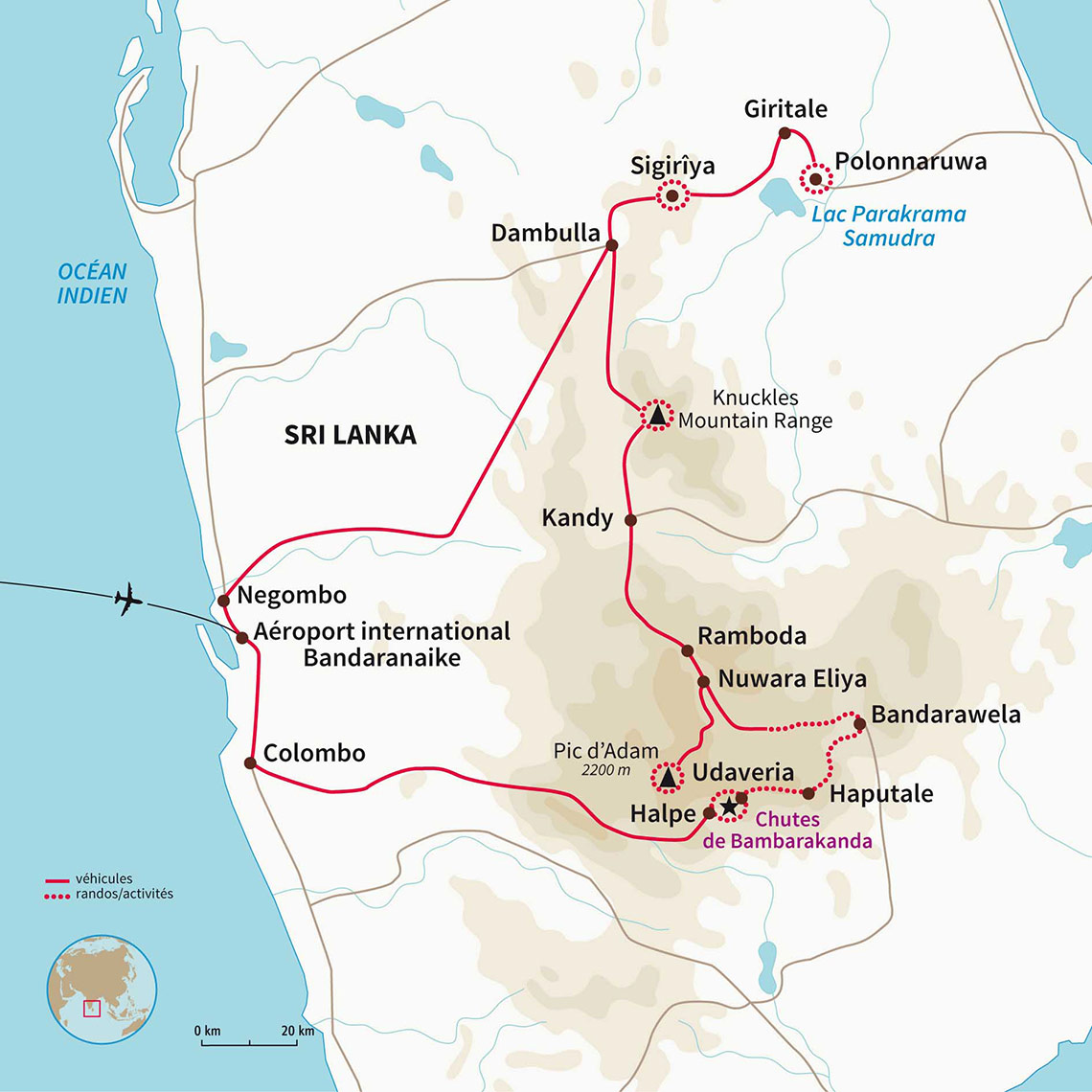 Carte Sri lanka : Randonnée ex-Ceylan !