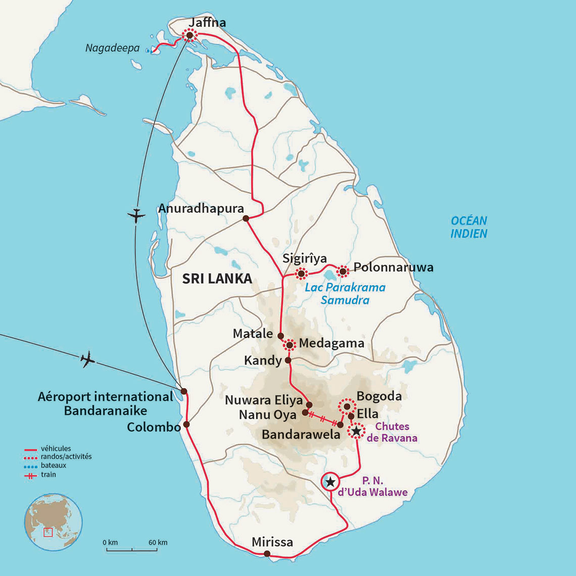 Carte Sri lanka : Le Sri Lanka du sud au nord