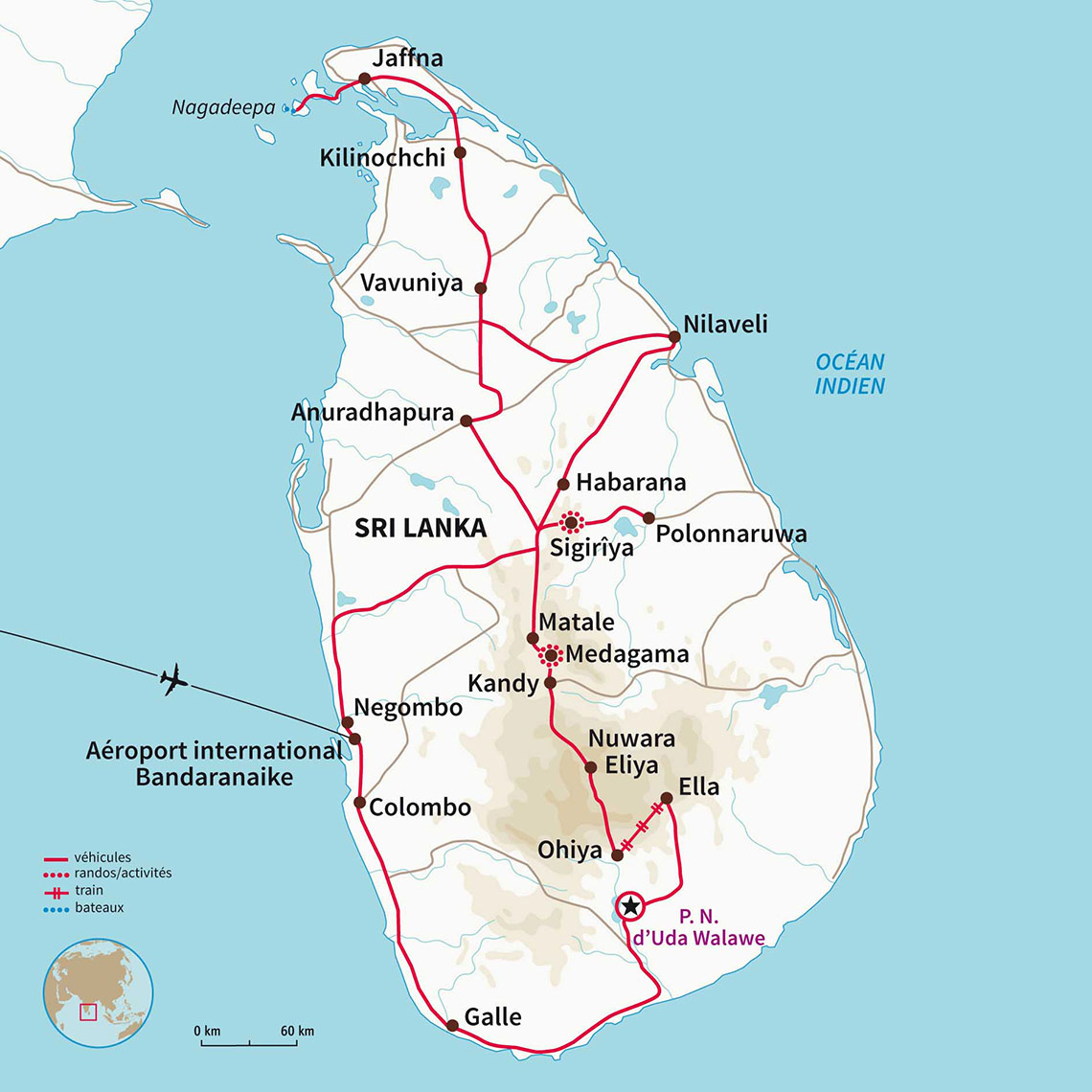Carte Sri lanka : Le grand tour du Sri Lanka