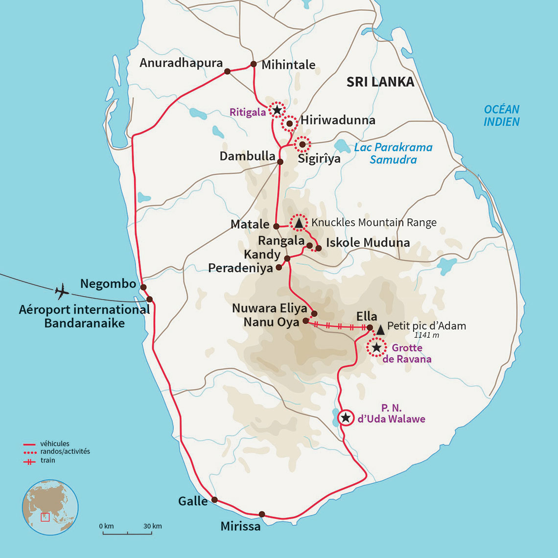 Carte Sri lanka : Randonnées cinghalaises