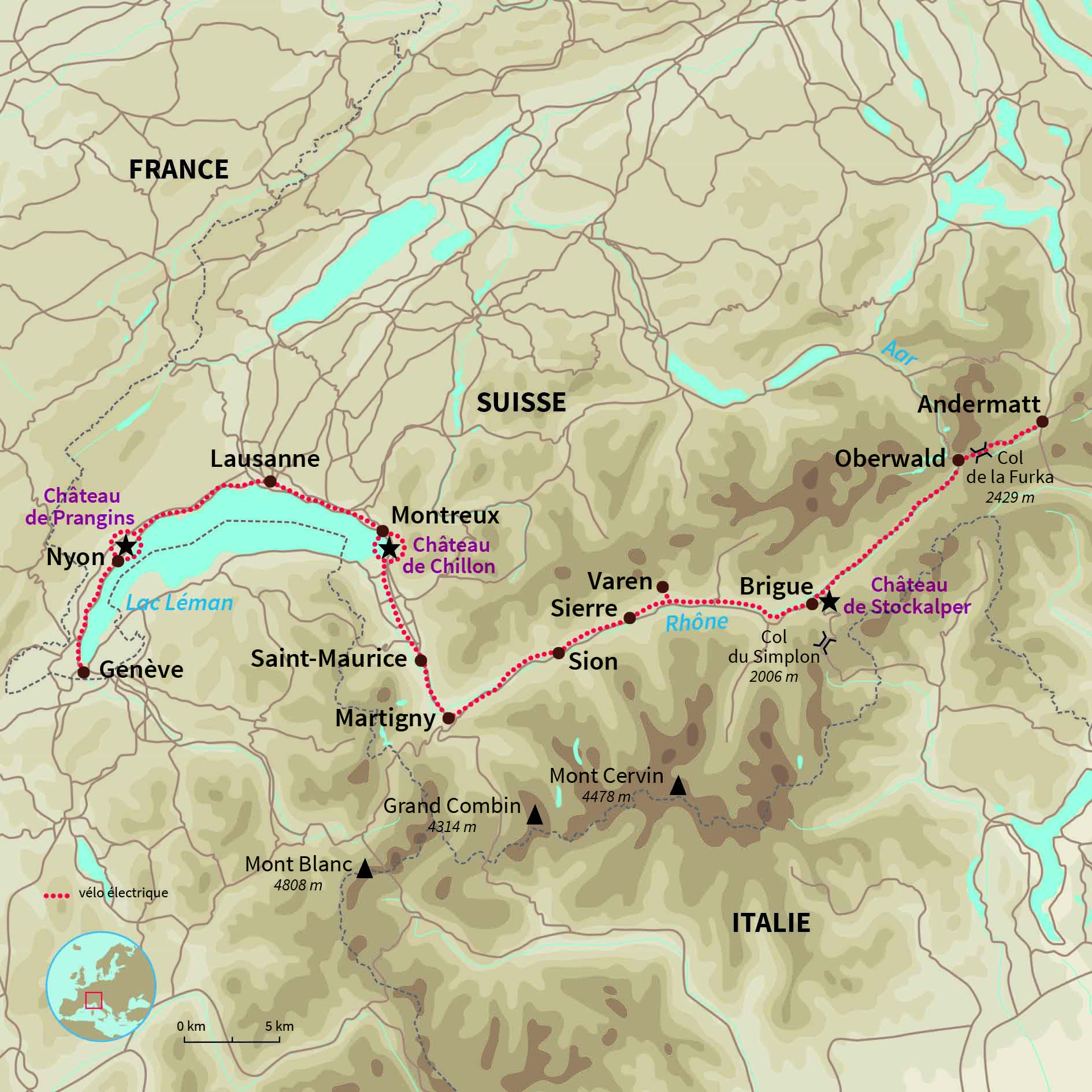 Carte Suisse : La route du Rhône