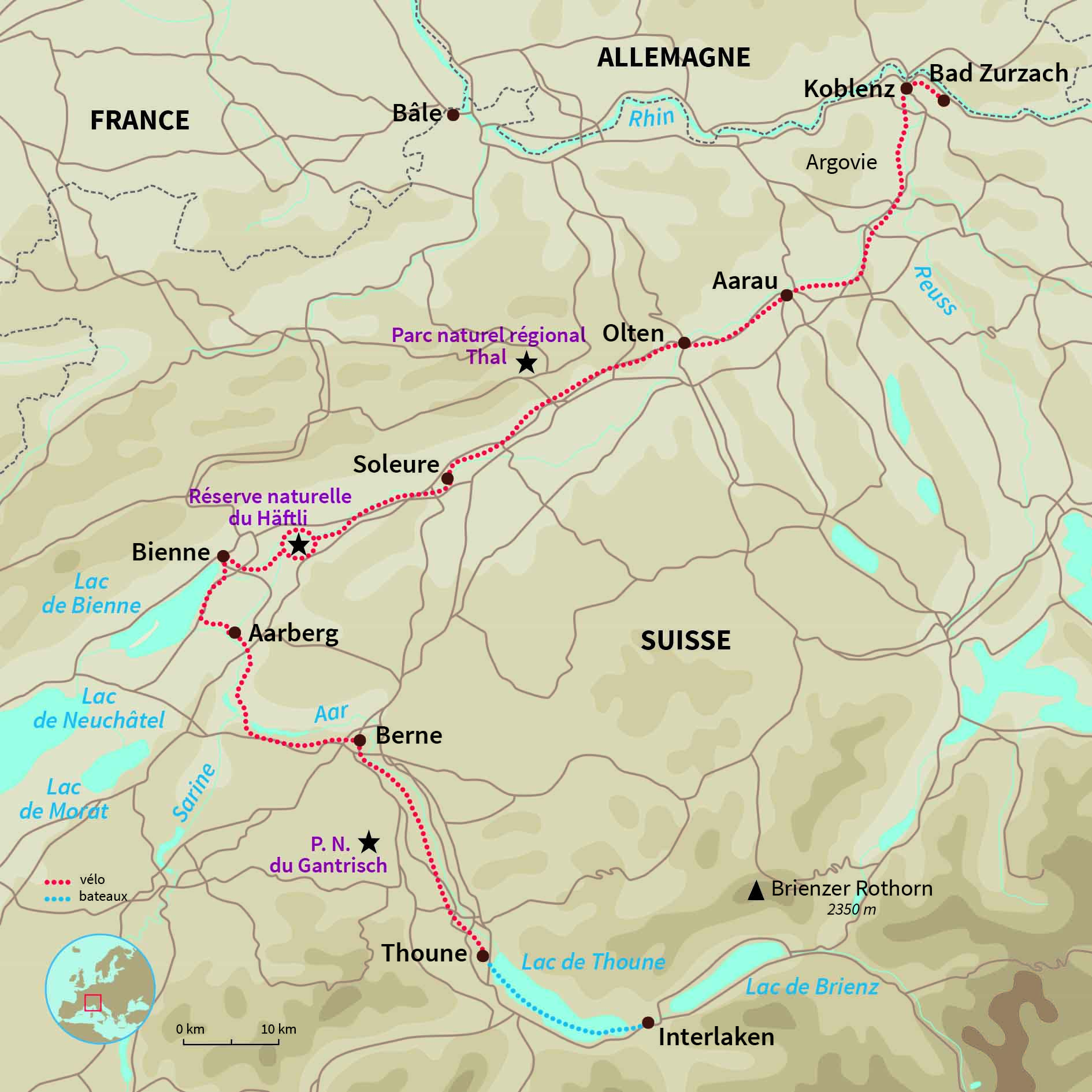 Carte Suisse : L'Aar de pédaler tout de bizingue