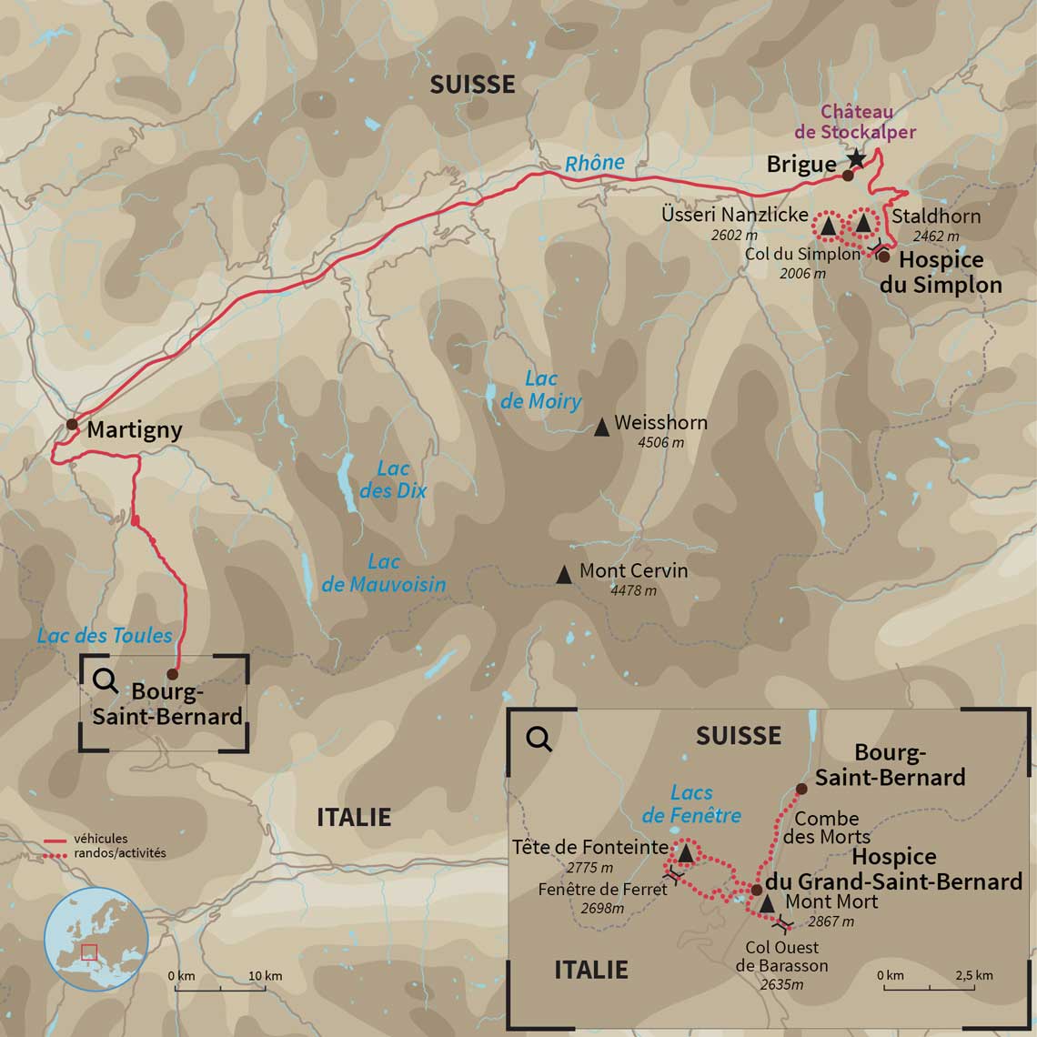Carte Suisse : Conquête des cols mythiques des Alpes suisses