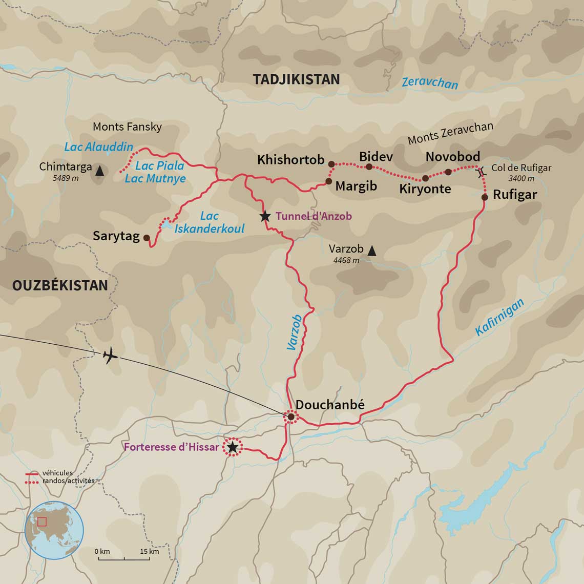 Carte Tadjikistan : Trek et rencontres de lacs en vallées cachées