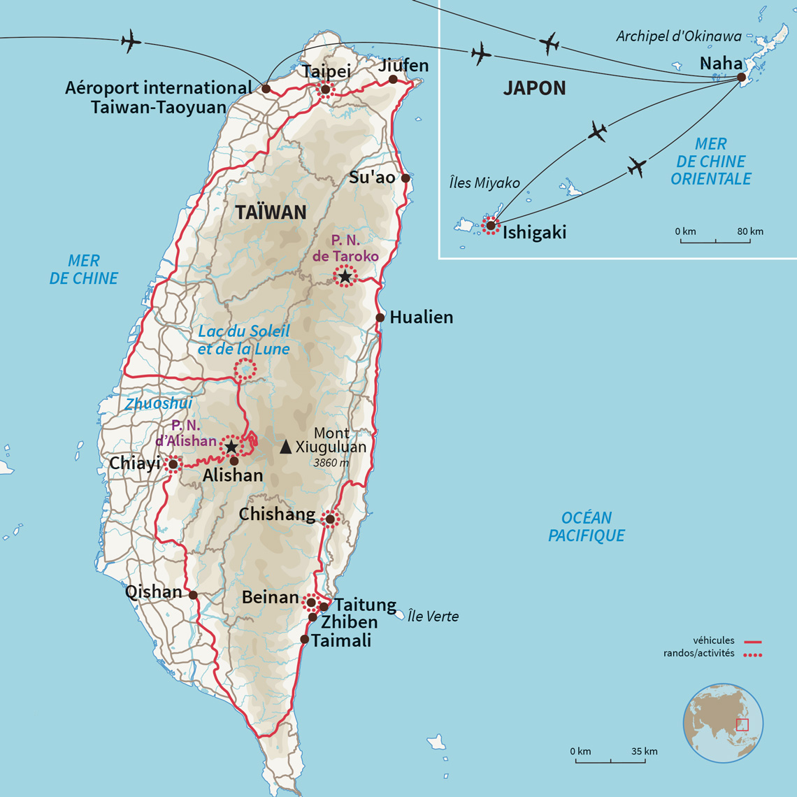 Carte Taïwan : Les archi-belles d'Asie, de Taiwan à Okinawa