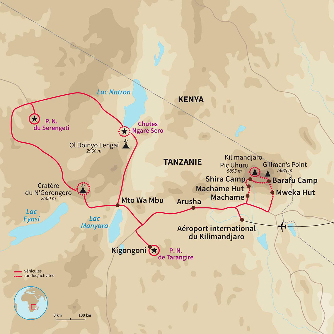 Carte Tanzanie : Rando Kili & Safari des Grands Parcs 