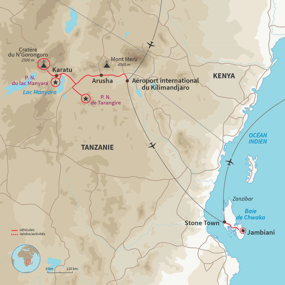 Carte Tanzanie : Safari et plages de Zanzibar en famille !