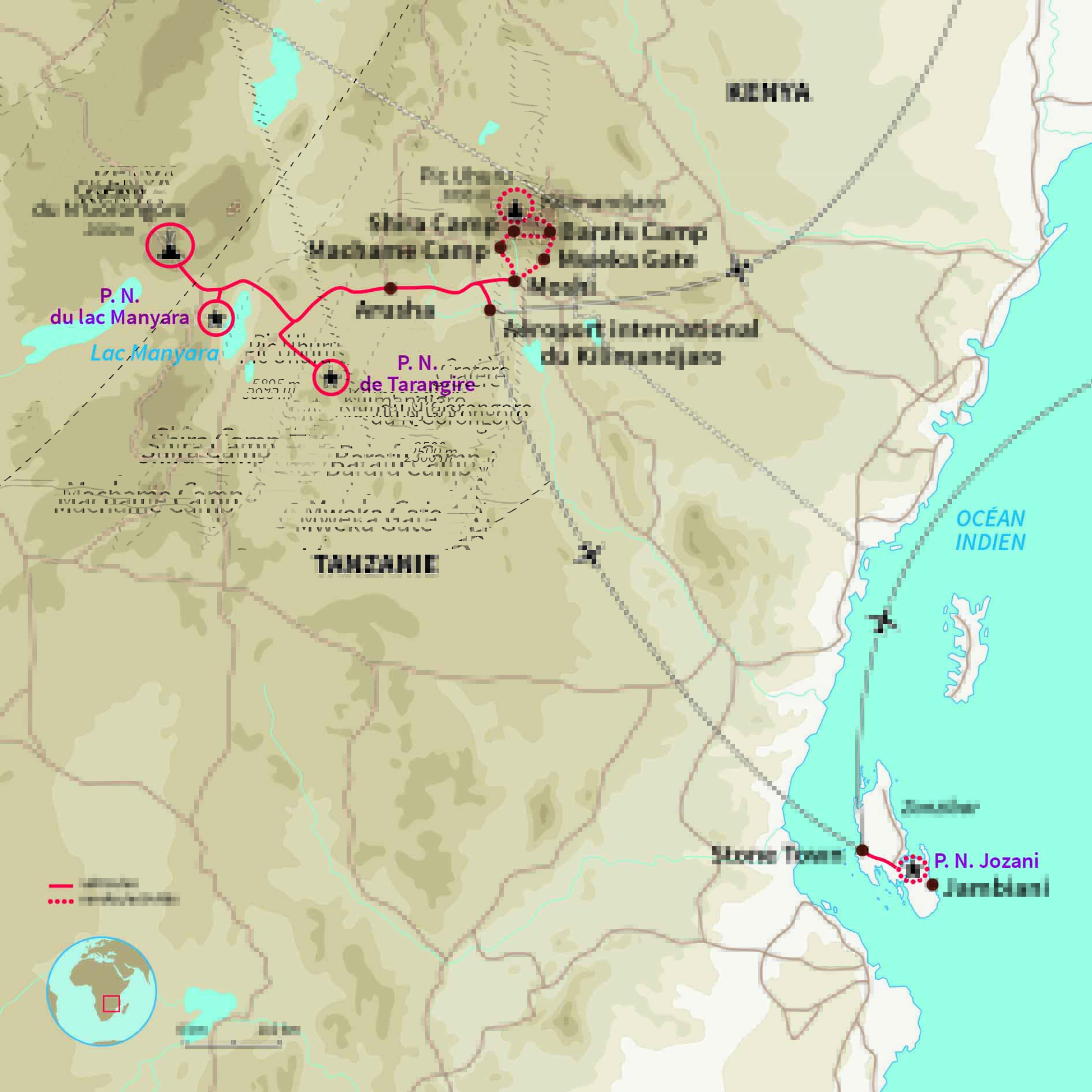 Carte Tanzanie : Trek sur le Kilimandjaro, Safari & Zanzibar