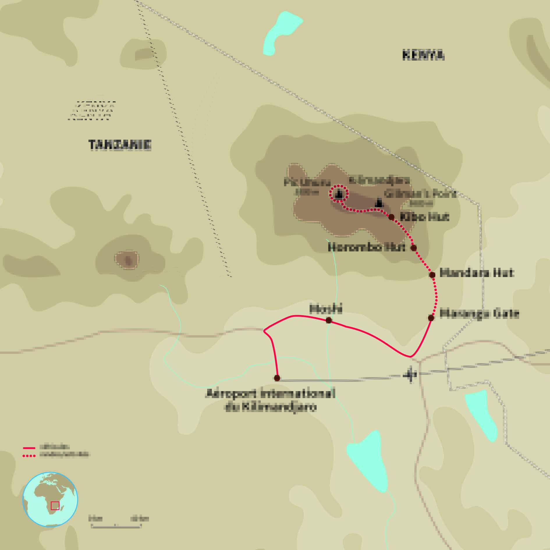 Carte Tanzanie : Le Kili par la voie Marangu