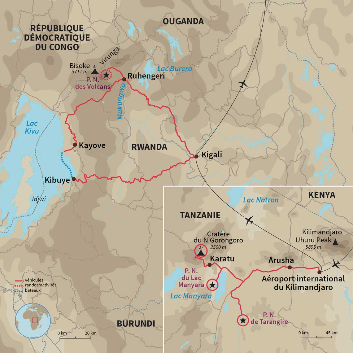 Carte Tanzanie : Safari en Tanzanie & Gorilles au Rwanda ! 