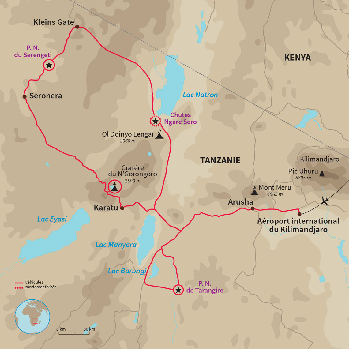 Carte Tanzanie : Rando et safari en territoire maasai