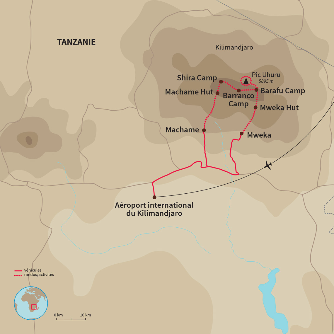 Carte Tanzanie : Ascension du Kilimandjaro, voie Machame 