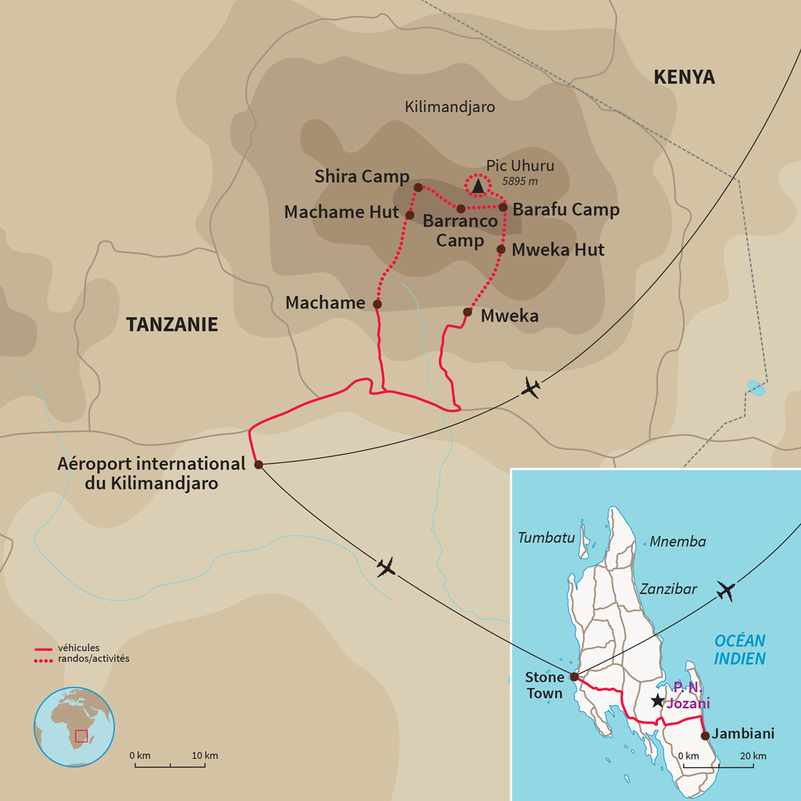 Carte Tanzanie : Ascension du Kilimandjaro et Zanzibar 