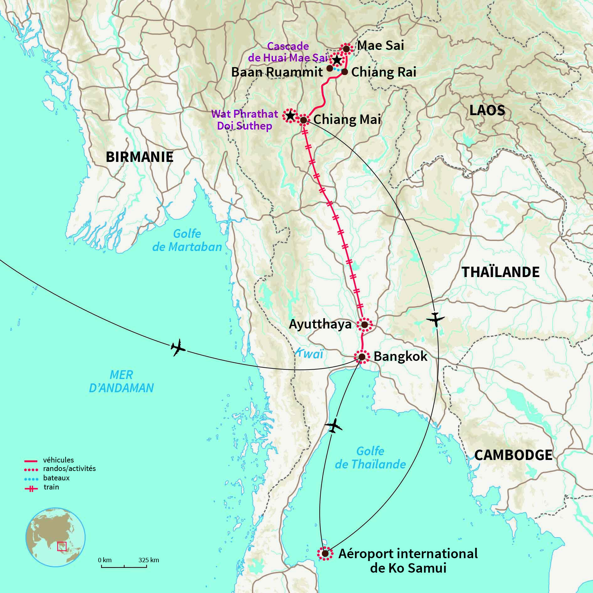 Carte Thaïlande : Ethnie du triangle d'or et plage de Samui 