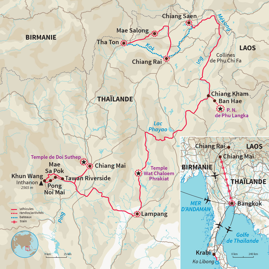 Carte Thaïlande : Ethnie du Triangle d'or et île de Koh Libong 