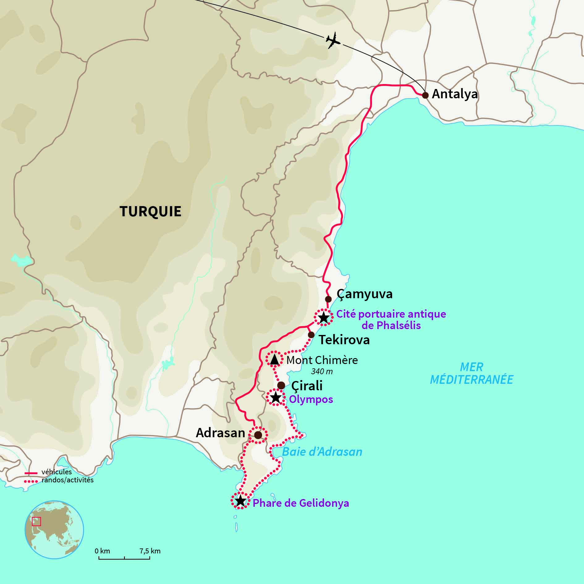 Carte Turquie : Rando & Farniente sur la côte lycienne