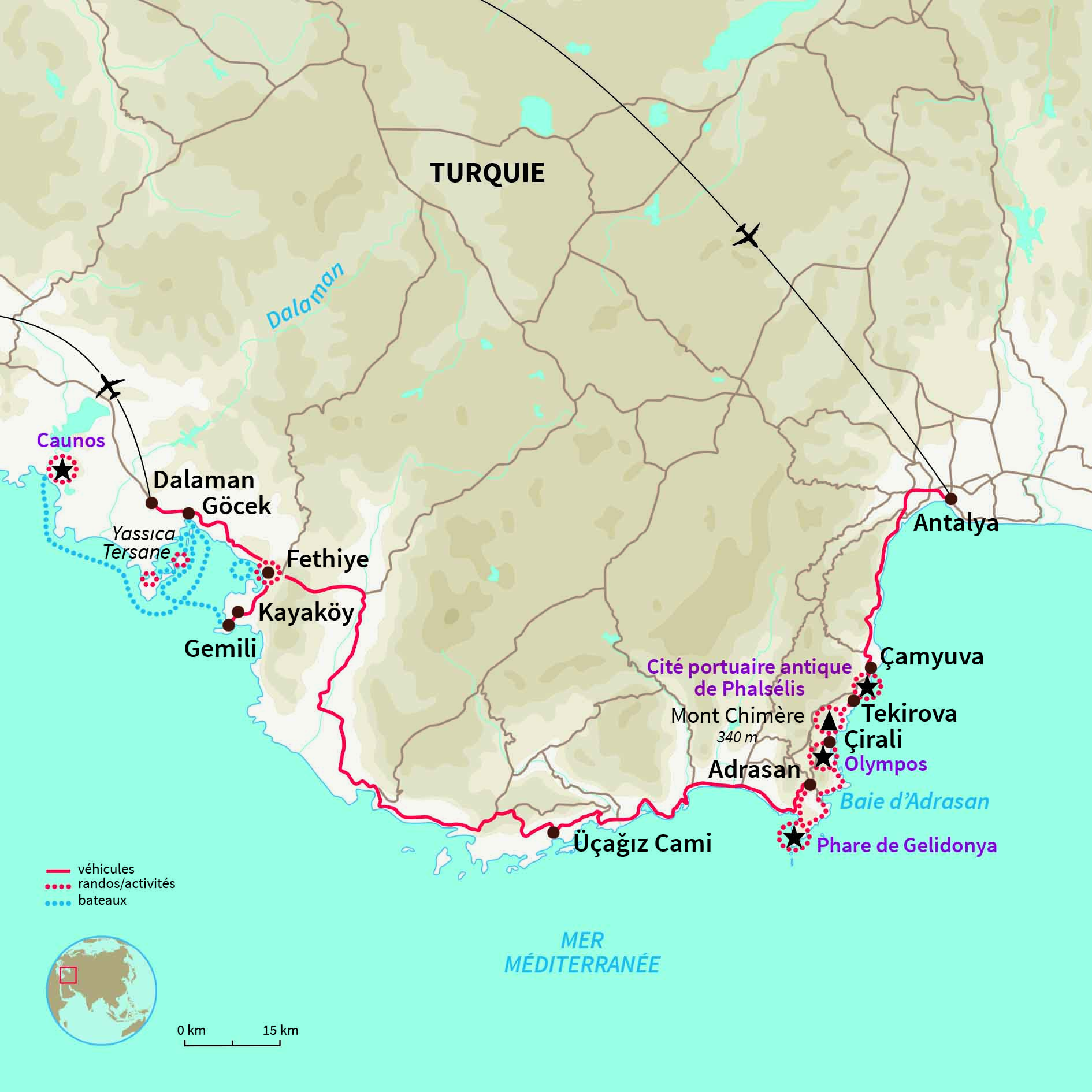 Carte Turquie : Rando et bateau sur la côte Lycienne