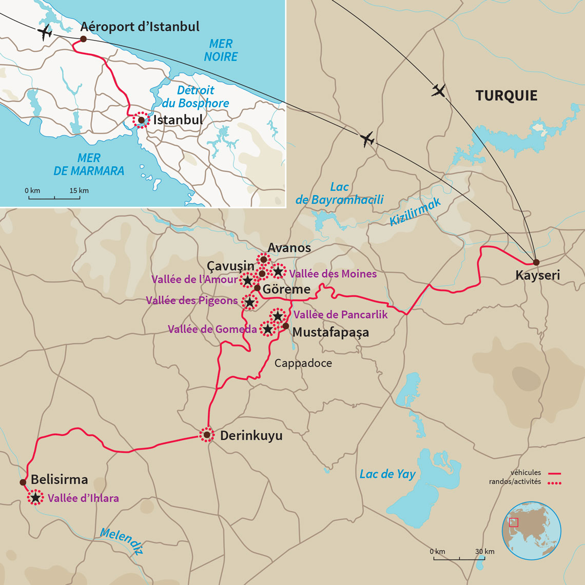 Carte Turquie : Petite randonnée des fées & Istanbul la magnifique.