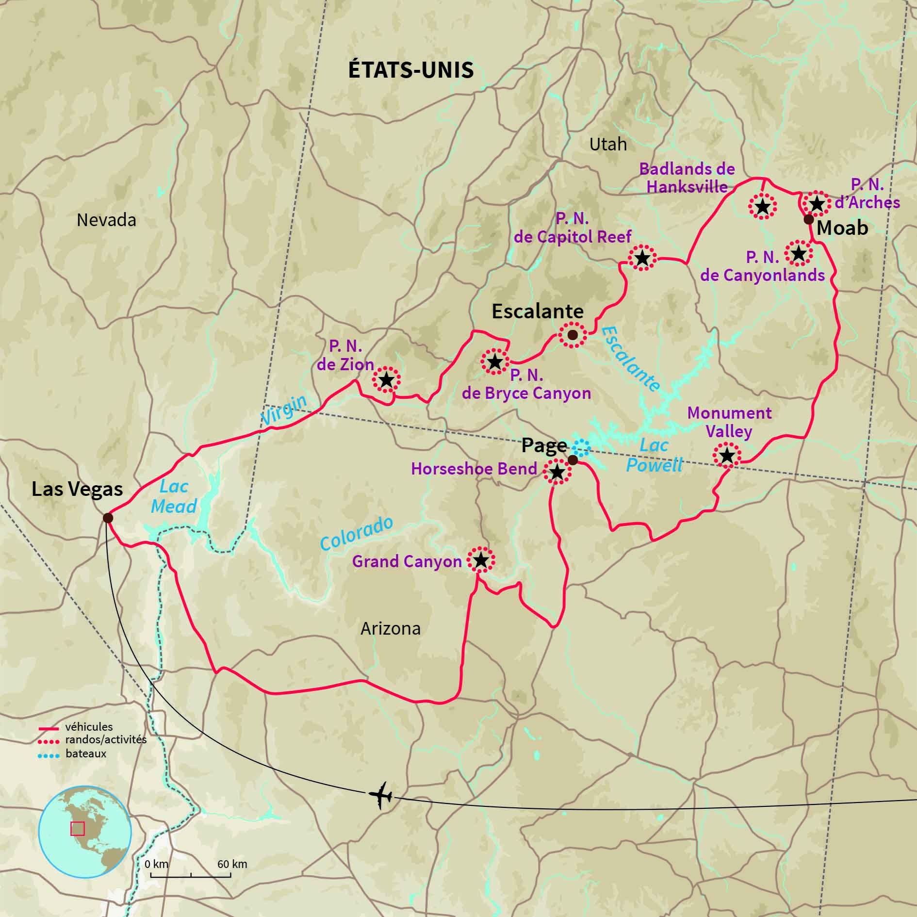 Carte ÉTATS-UNIS : La ruée vers l'Ouest 