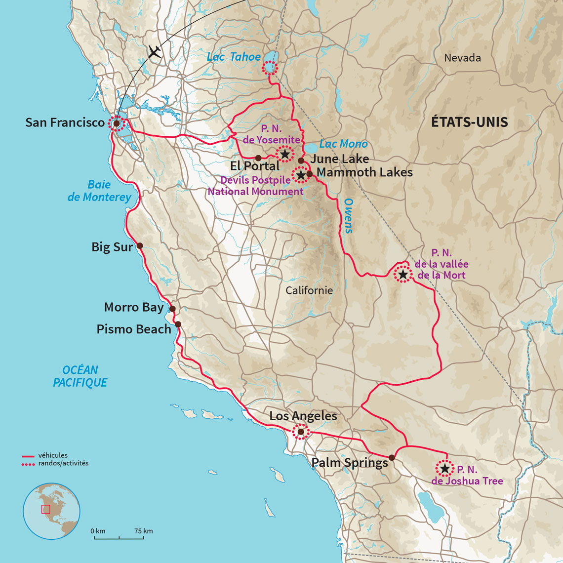 Carte ÉTATS-UNIS : Les 7 merveilles de la Californie en famille 