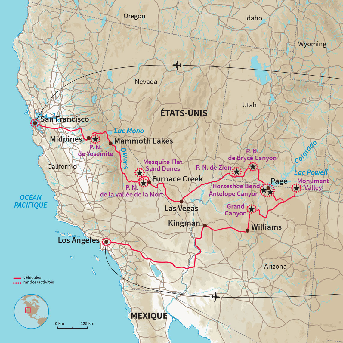 Carte États-Unis : Triangle d'or de la côte ouest 