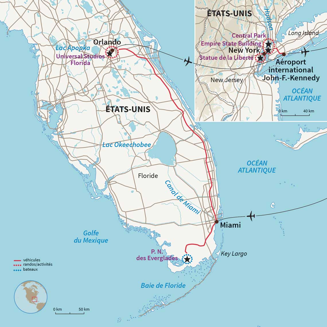 Carte États-Unis : La Floride et New York: duo all star! 