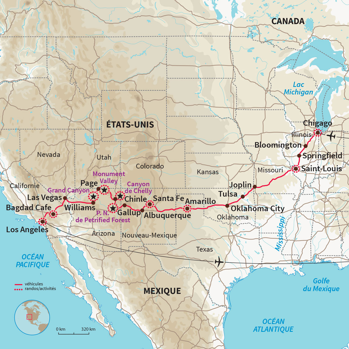 Carte États-Unis : La Route 66 à moto, l’Amérique dans le rétro