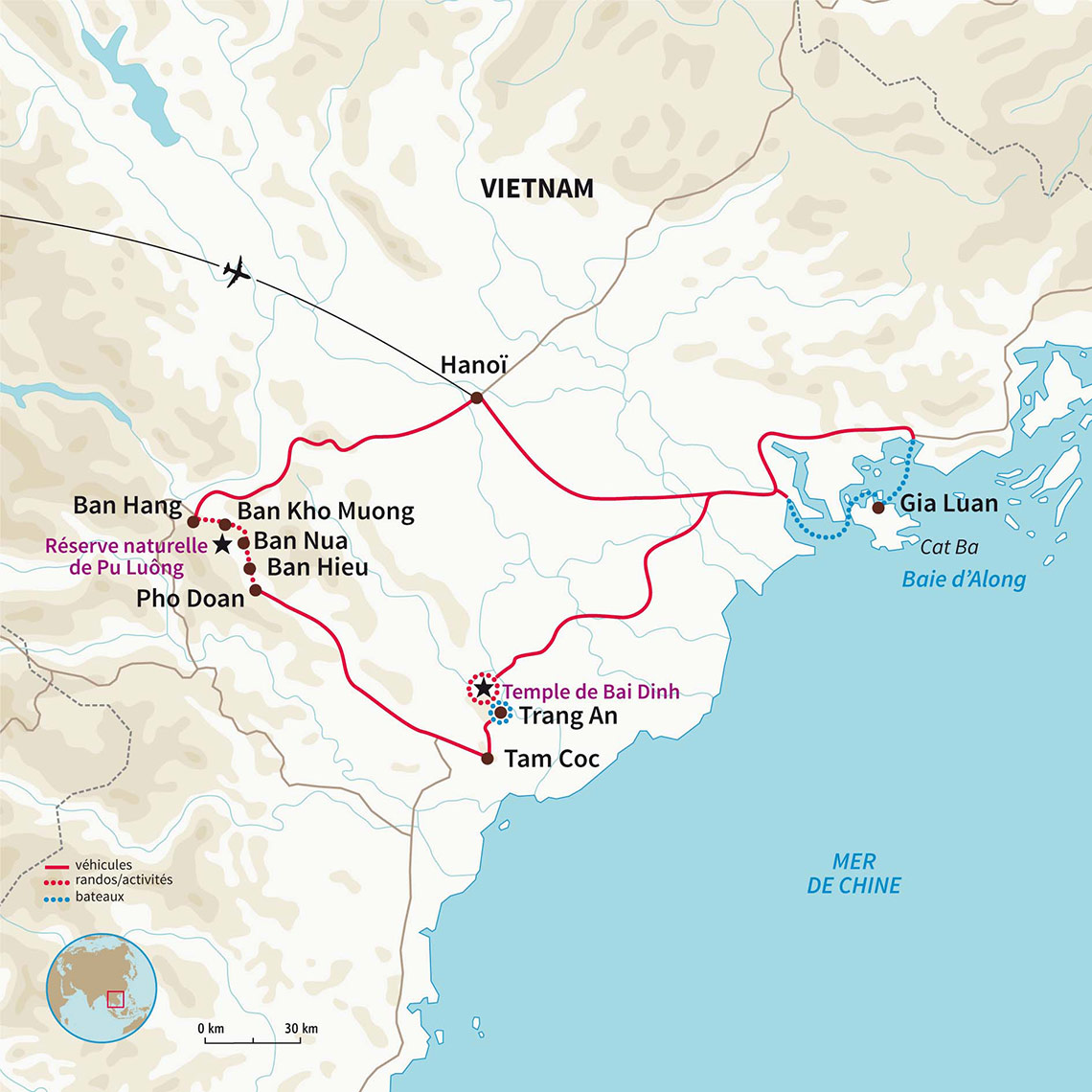 Carte Vietnam : Randonnée tonkinoise et Baie d'Halong