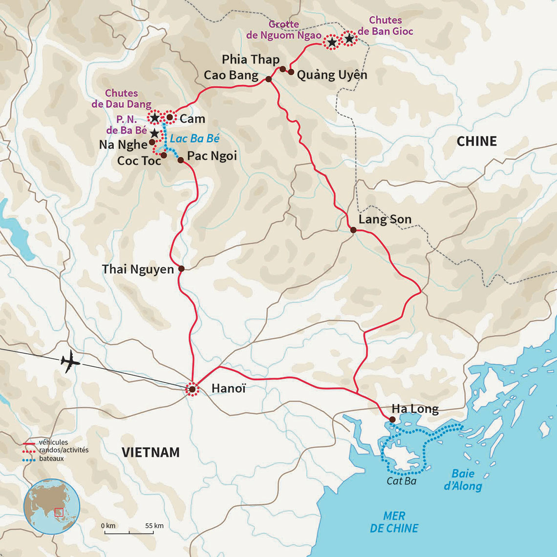 Carte Vietnam : Randonnée de Babé aux rizières de Cao Bang