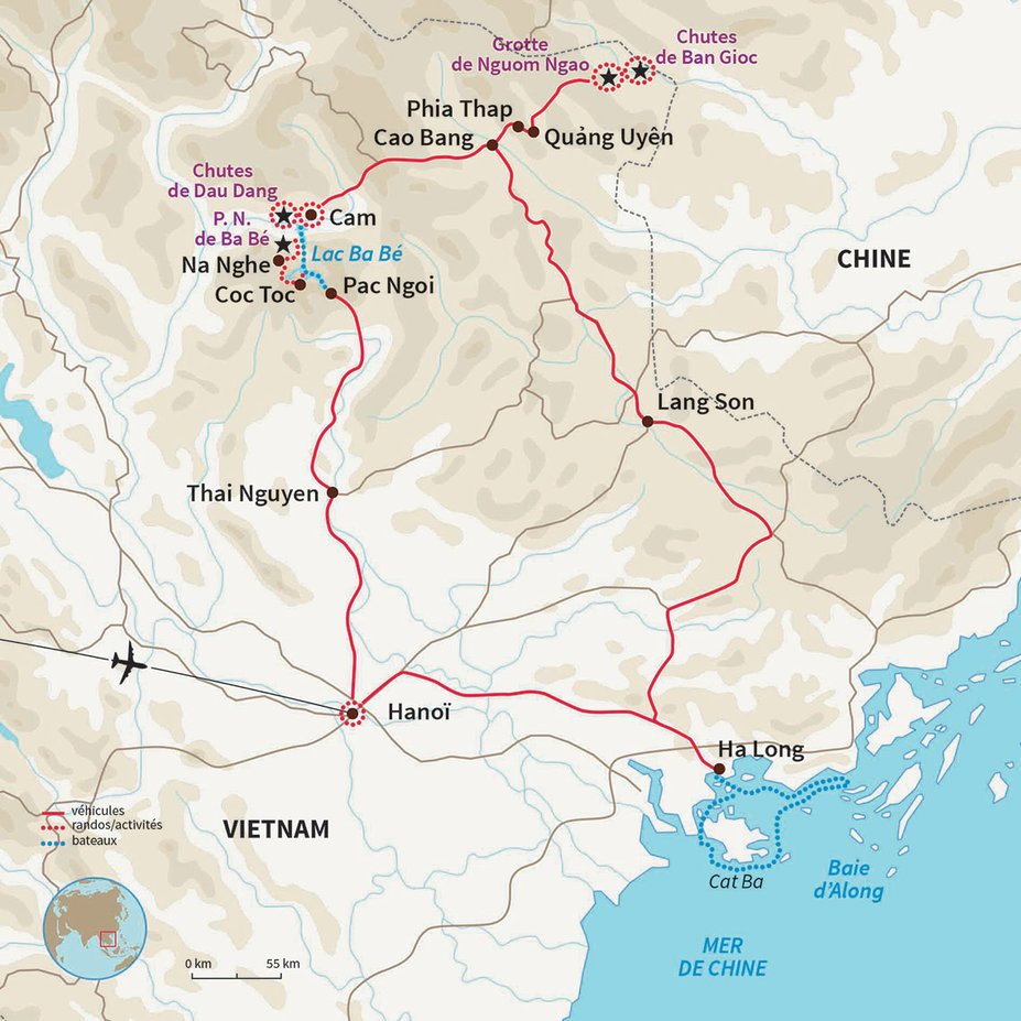 Carte Vietnam : Rando du lac Babé aux rizières de Cao Bang