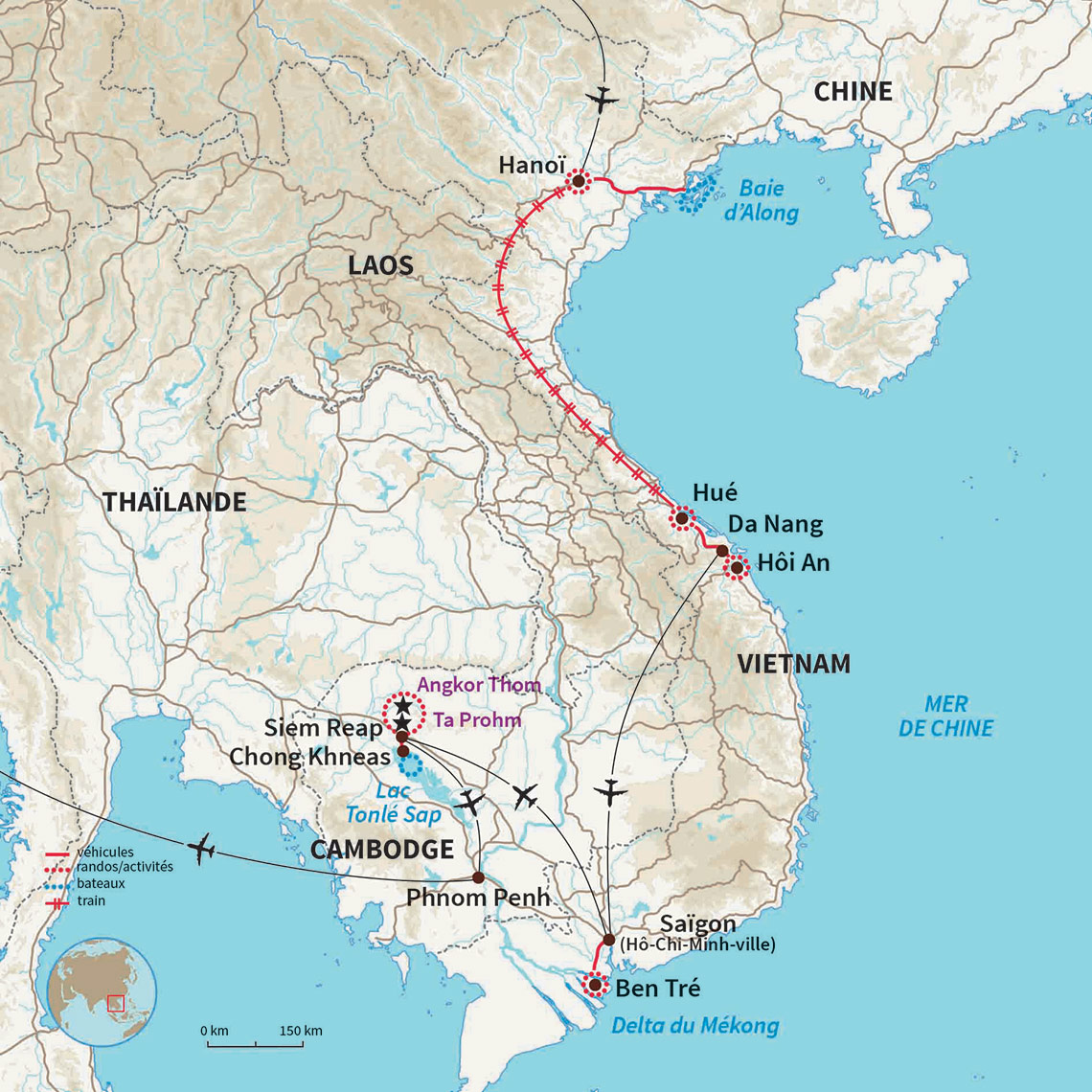 Carte Vietnam : Les grands sites du Vietnam et + Angkor