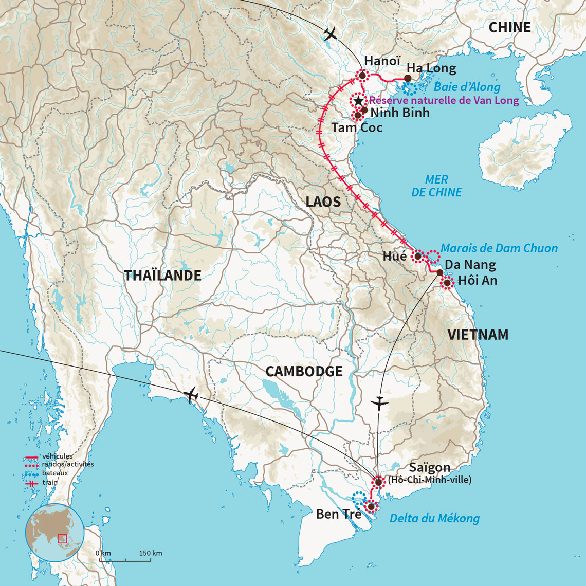 Carte Vietnam : Le Viêtnam du sud au nord en famille