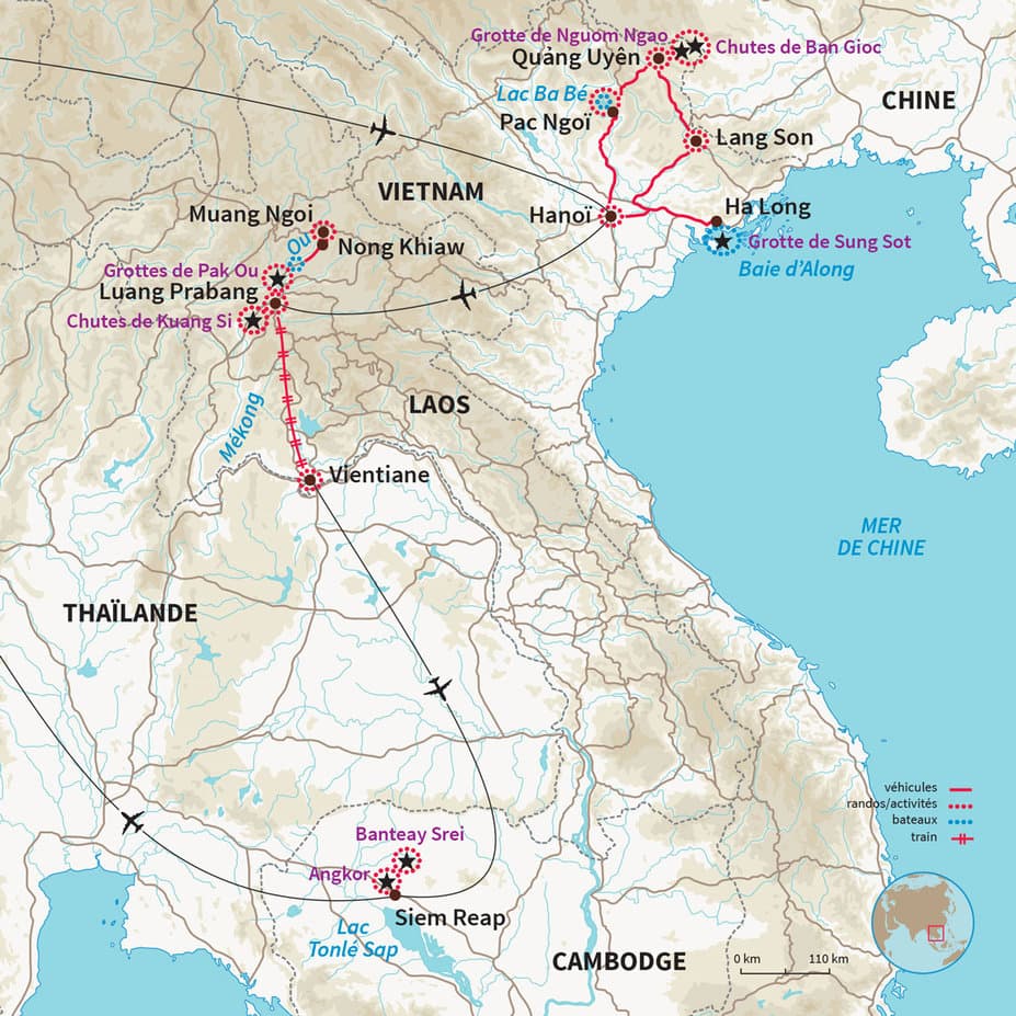 Carte Vietnam : Trio d'Indochine : Vietnam, Laos et Cambodge