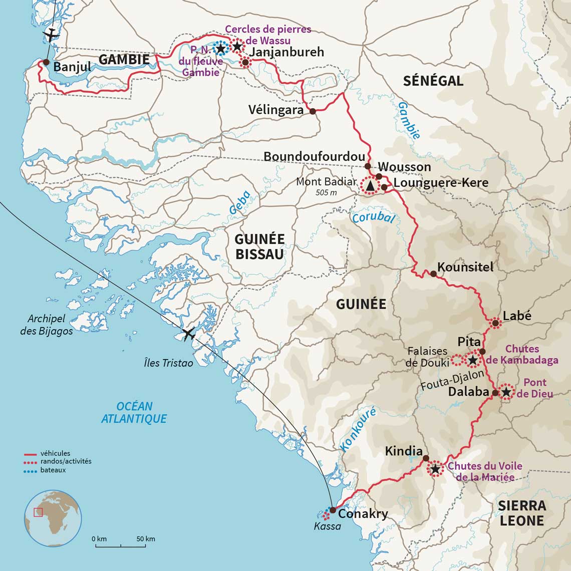 Carte Guinée  : De la Gambie au Fouta Djalon