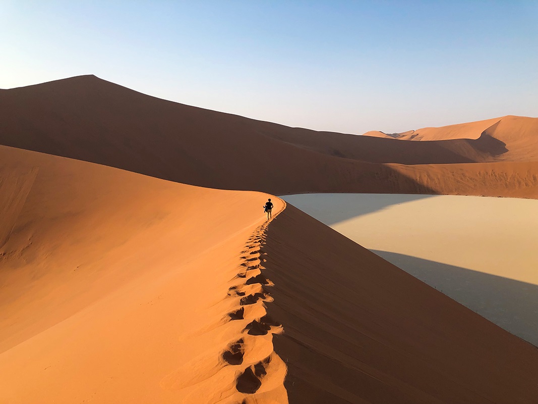 Randonneuse sur une dune de Sossusvlei dans le parc national du Namib-Naukluft 