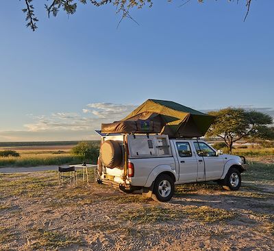 Au volant de votre 4x4, partez pour une expédition au cœur des terres arides du Botswana, du parc de Chobe au désert du Kalahari