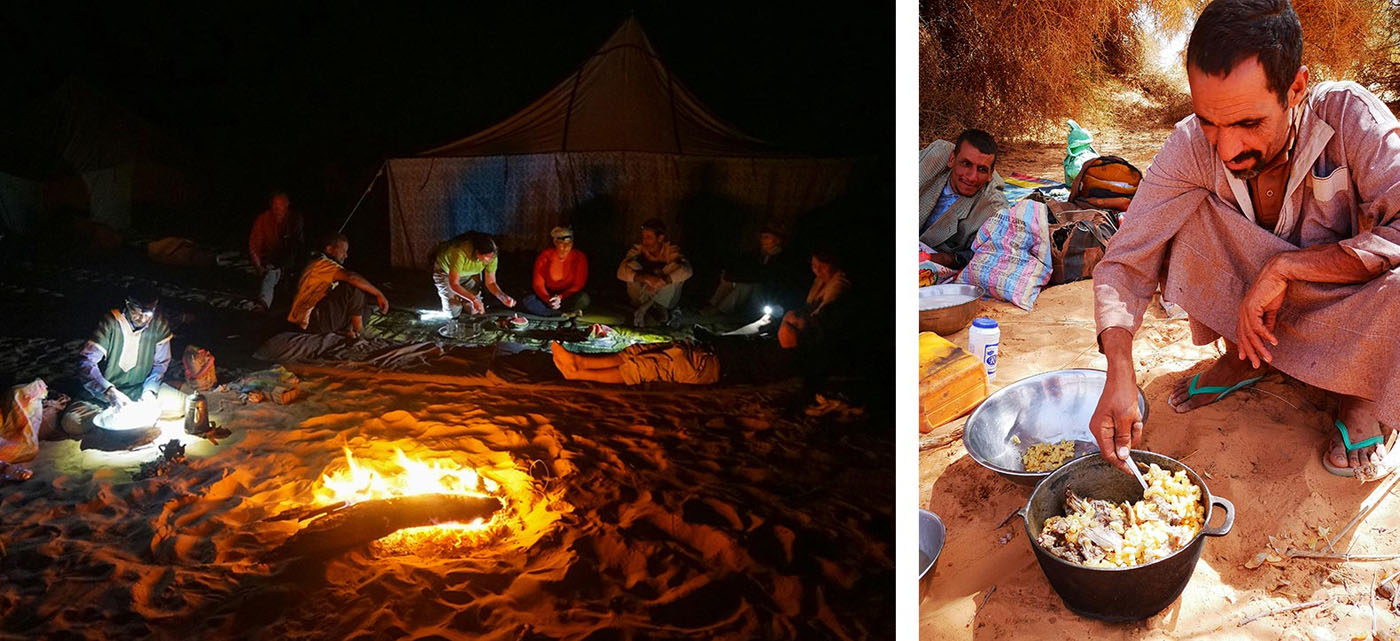 Soirée autour du feu et préparation du repas avec les chameliers